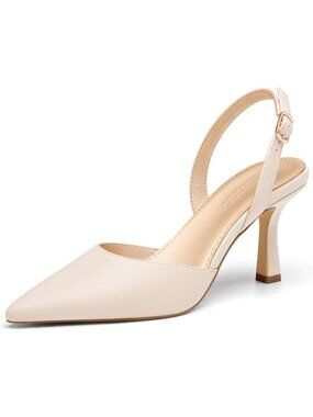 Women's Nude Closed Pointed Toe Pumps Slingback Dress Slip on Kitten Heels